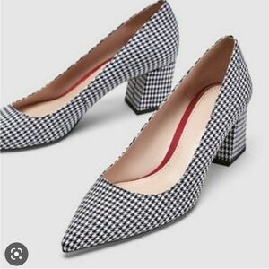 Zara Black and White Houndstooth Heels